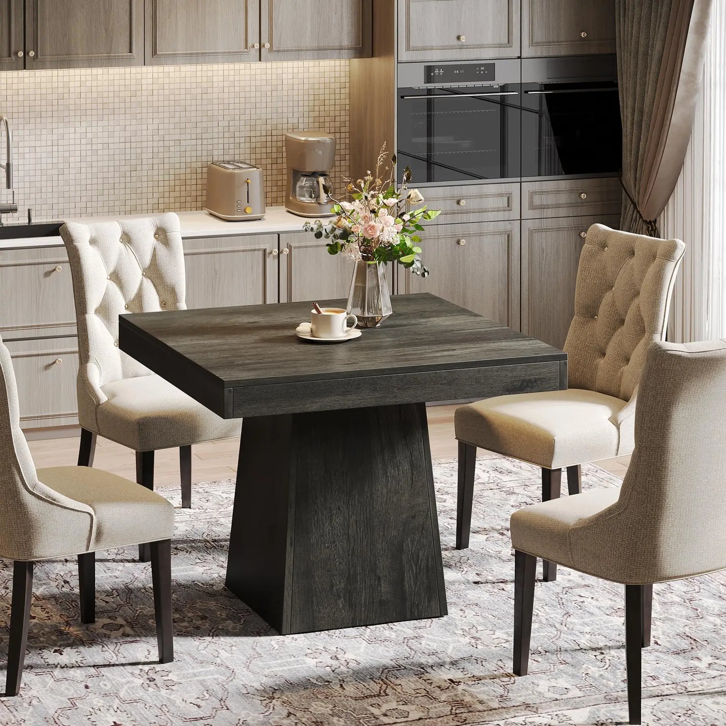 Tribesigns Square Wooden Dining Table With Sturdy Pedestal Base