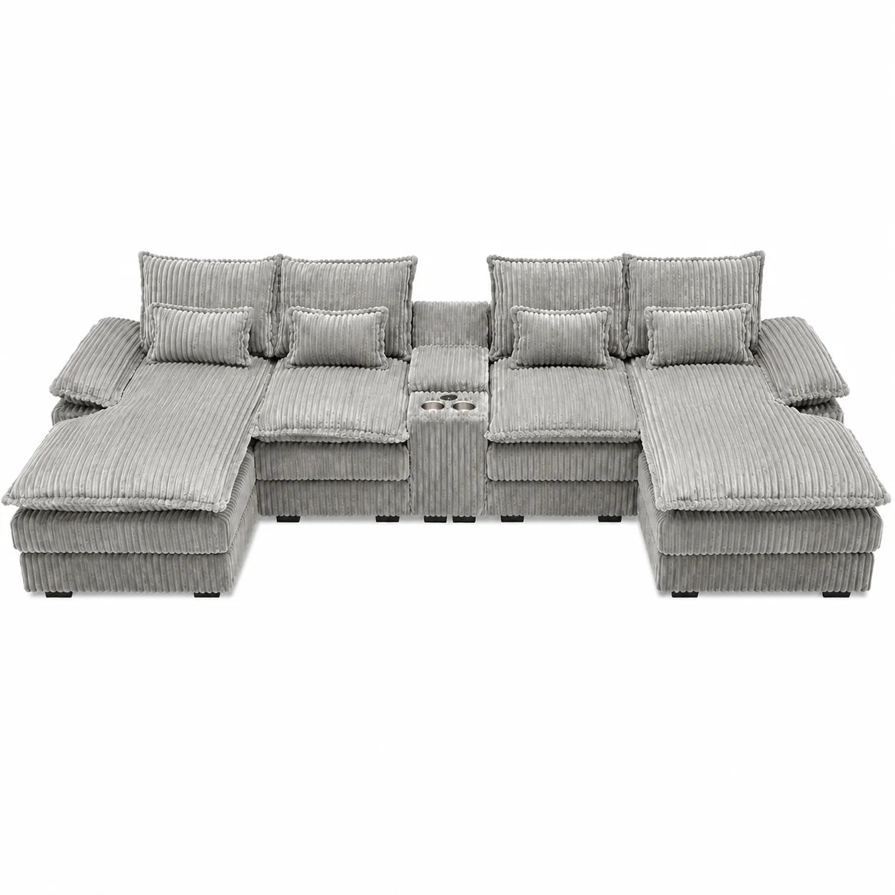 Modular Corduroy Sectional Sofa With Console And USB Charging Ports