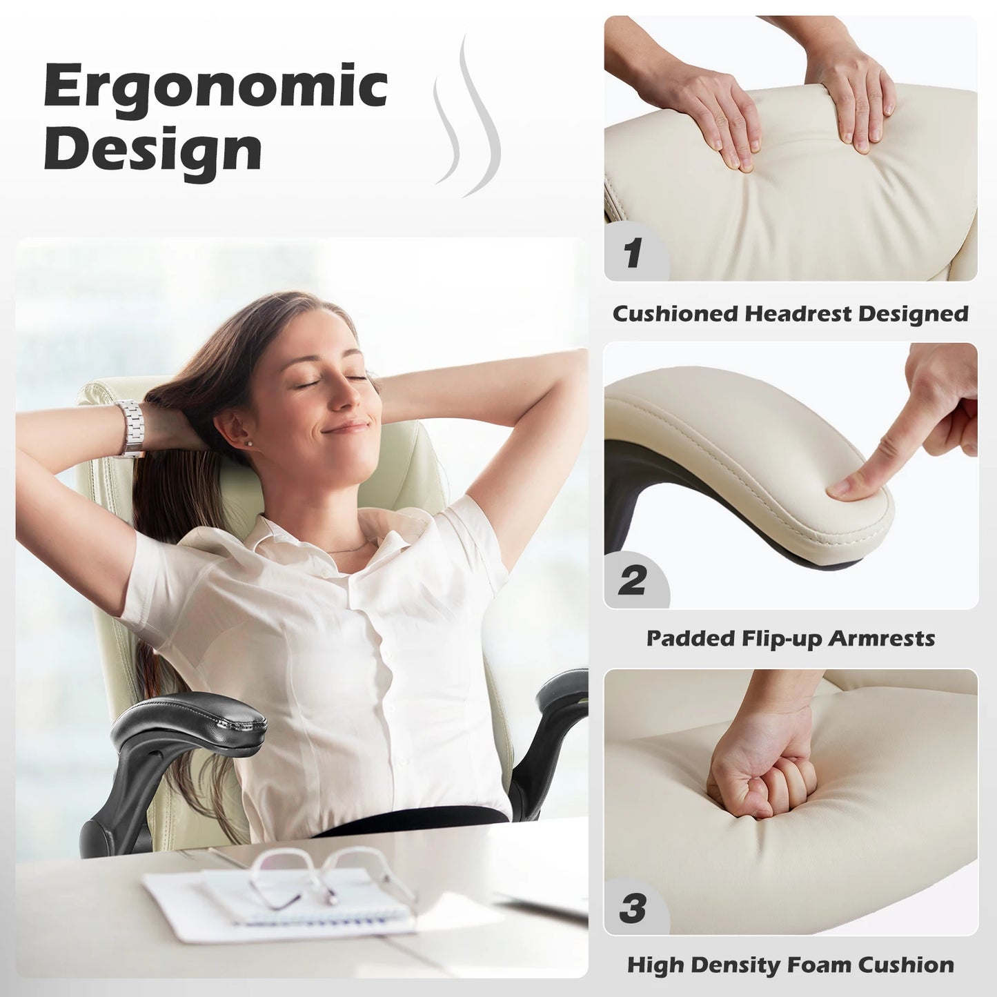 JHK Ergonomic Heavy Duty Office Chair Adjustable Flip Up Arms
