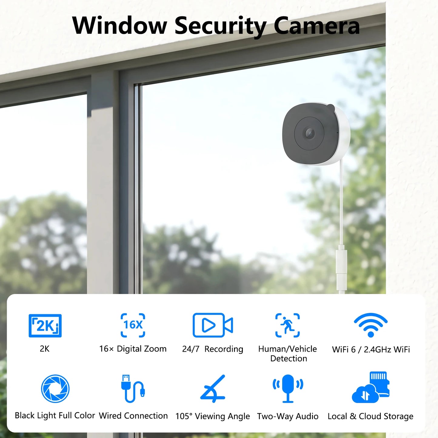 Wansview 2K WiFi Indoor Window Camera With Color Night Vision