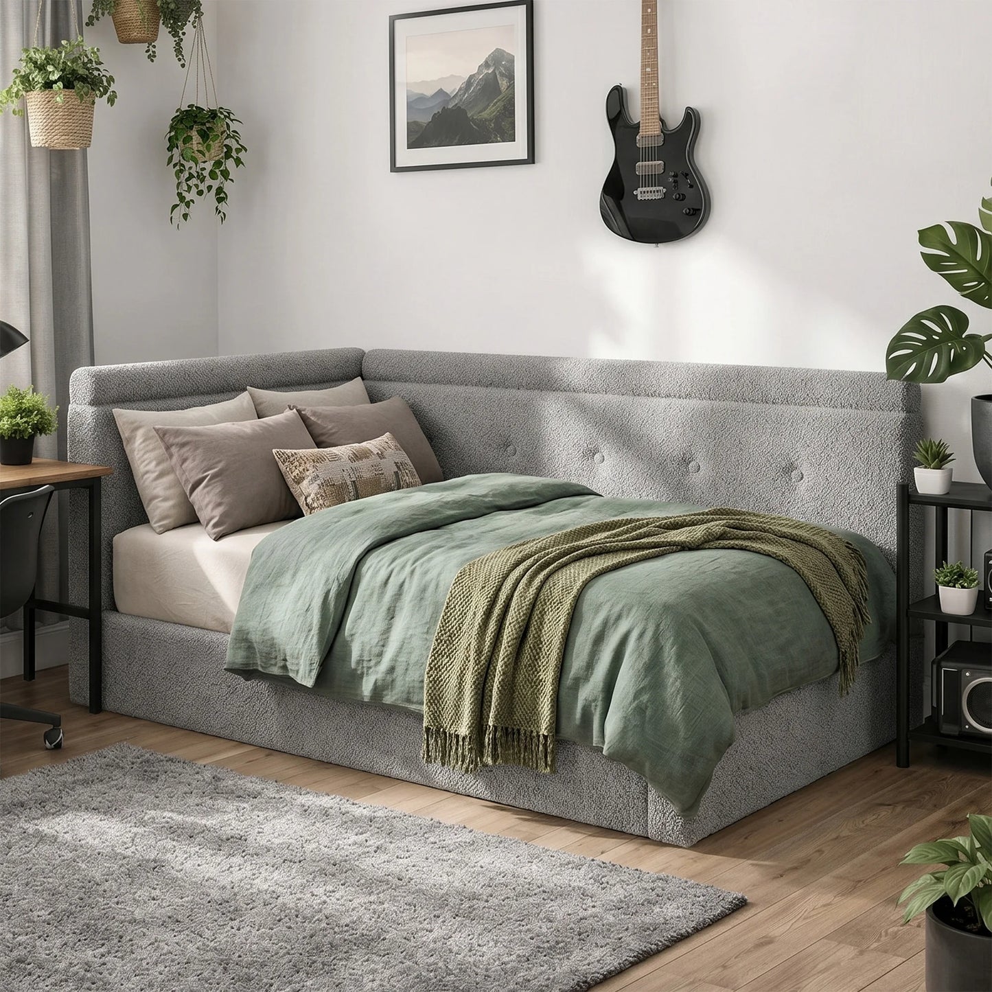 EnHomee L-Shaped Cloud Platform Bed Frame With Foam Padding