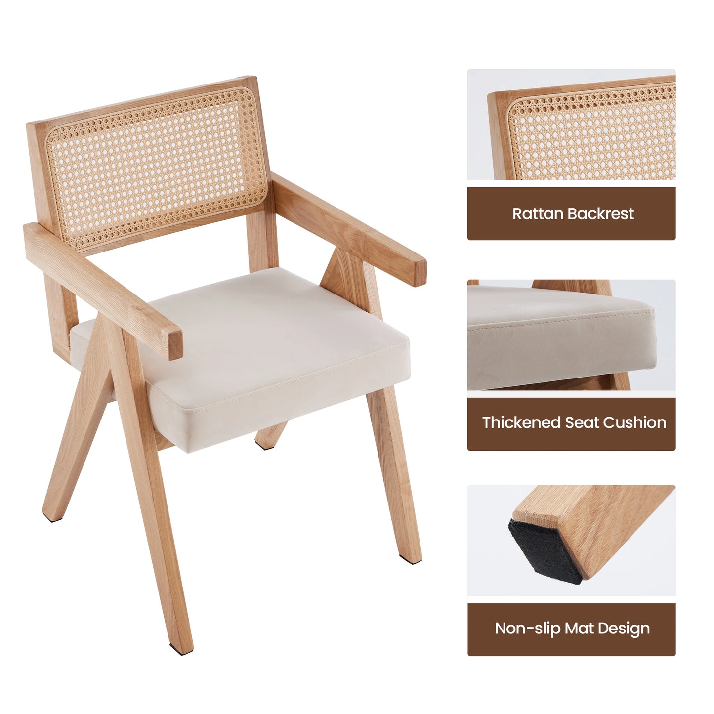 Farini Mid Century Woven Rattan Dining Chairs Solid Ash Frame
