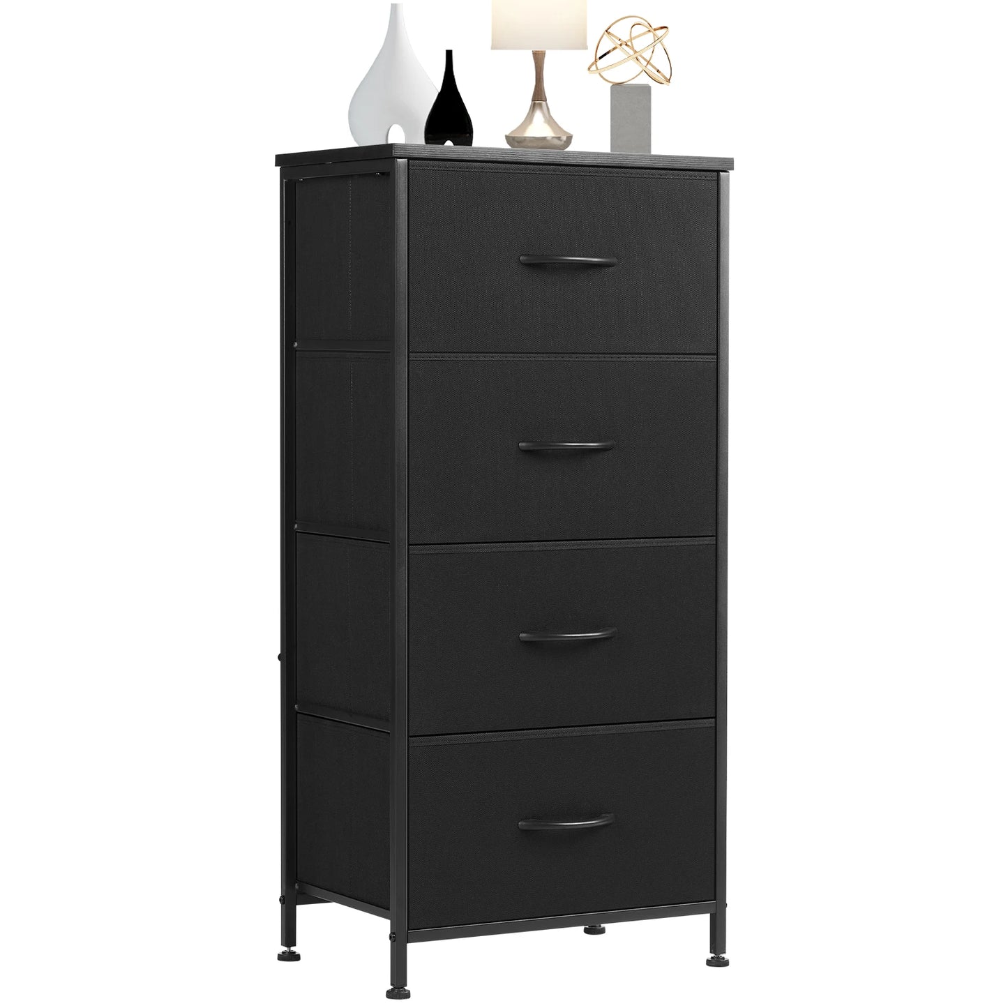 JHK 4 Fabric Drawer Dresser Steel Frame Nightstand Storage Cabinet