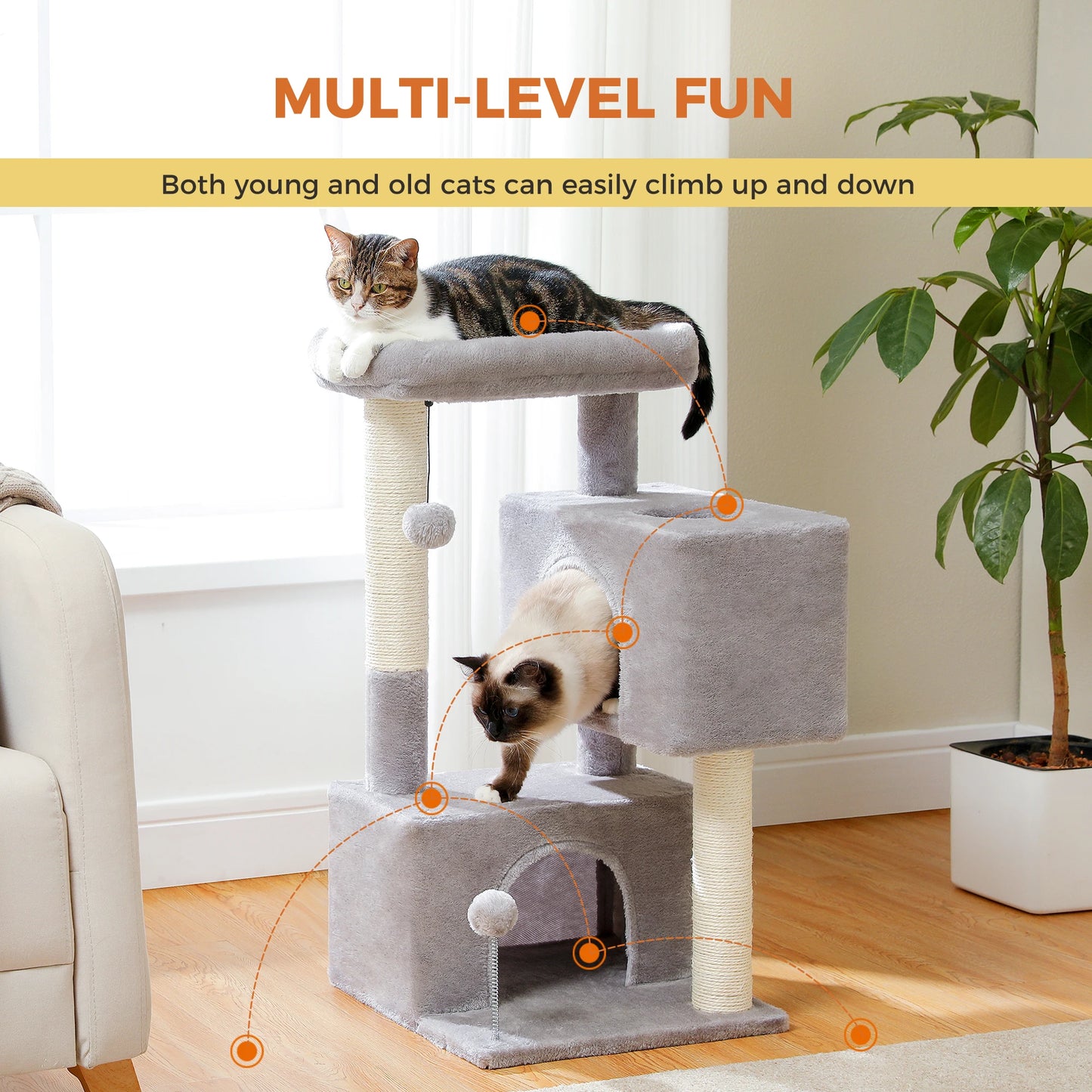 PAWZ Road Multi Level Cat Tree With Sisal Scratching Posts