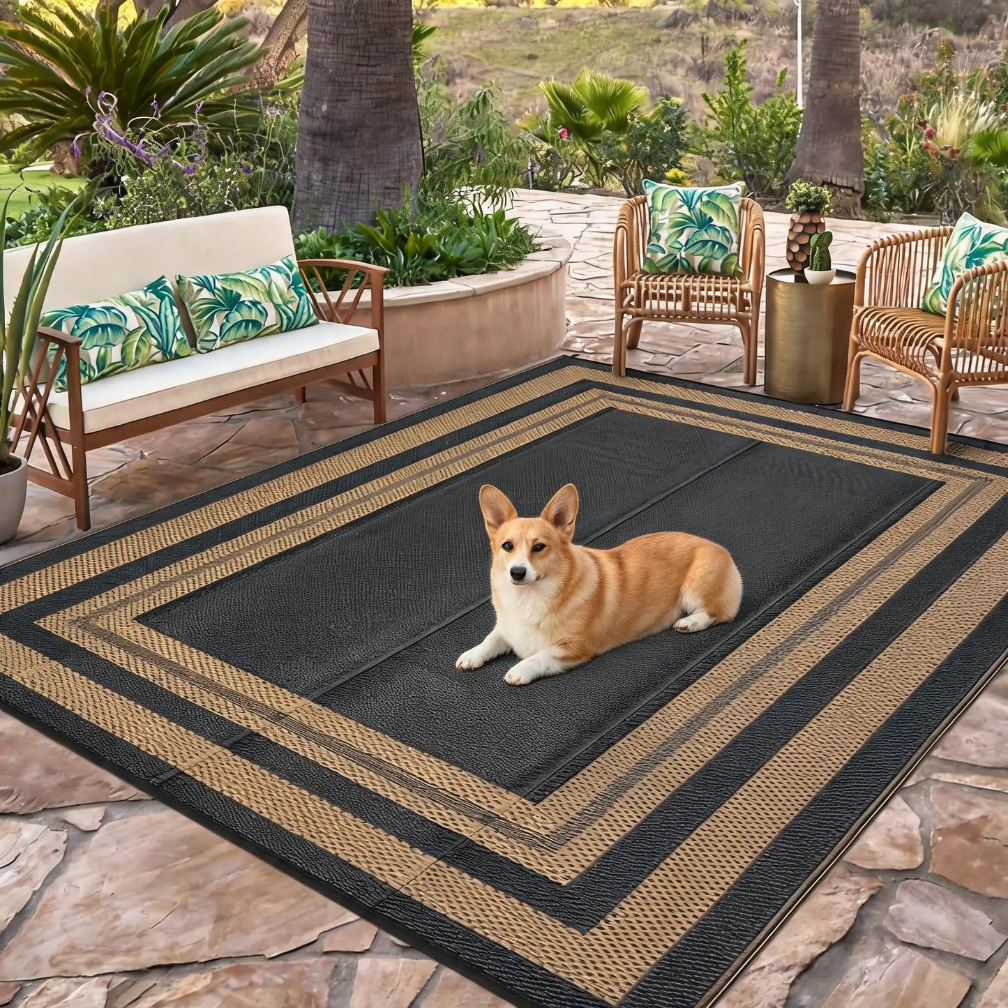 Waterproof Reversible Outdoor Patio Rug And Modern Area Mat