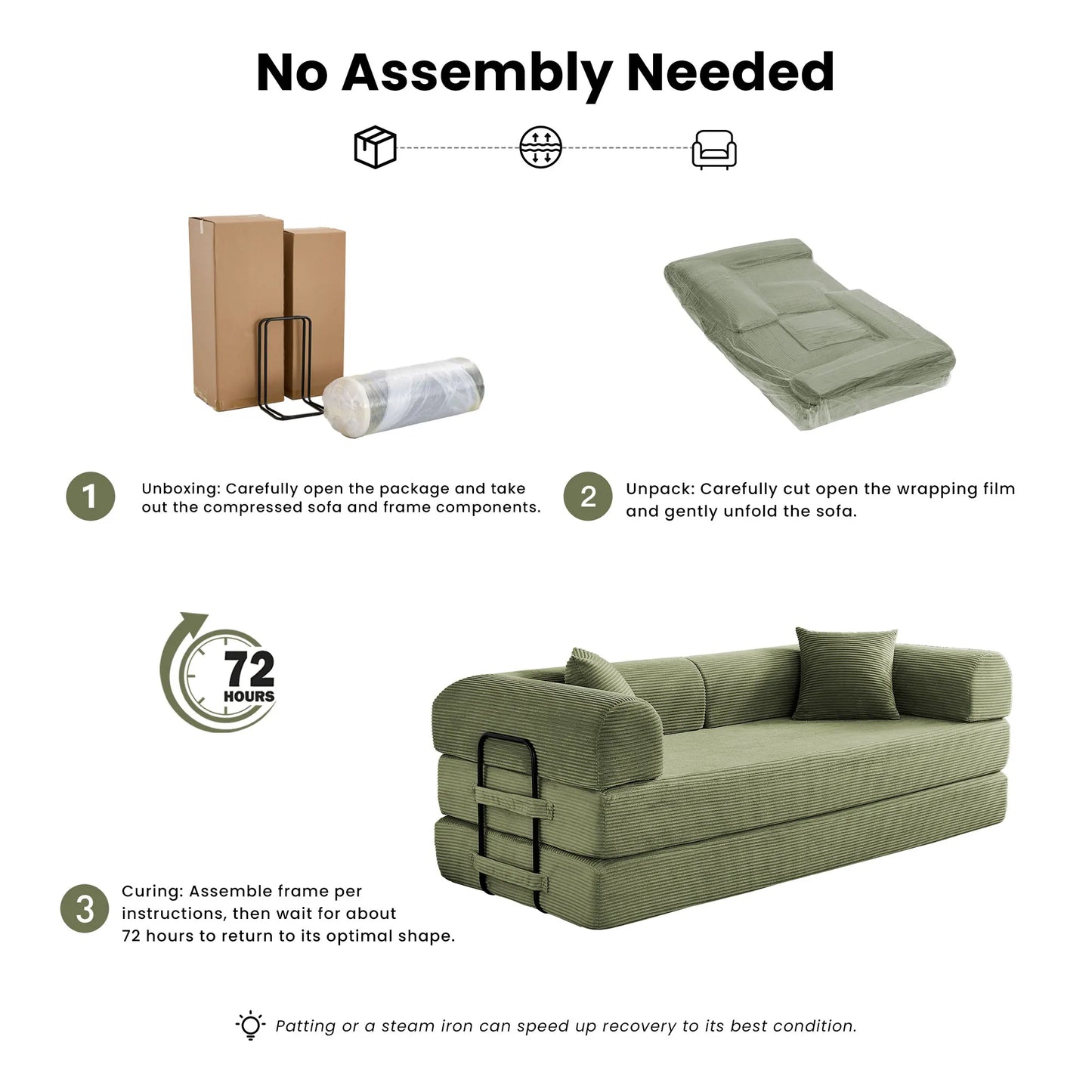 Corduroy Folding Sofa Bed With Removable Cover And Iron Frame