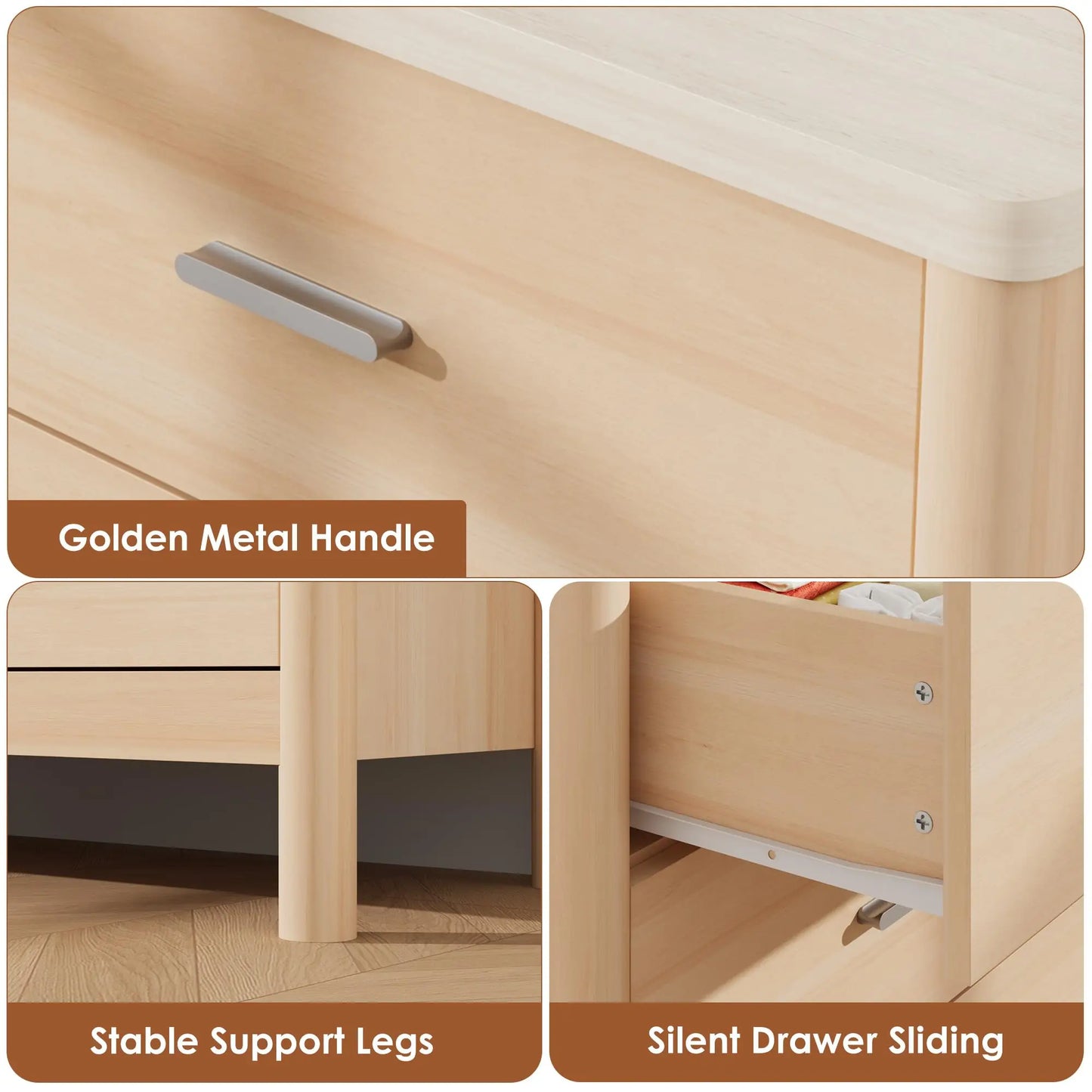 HiMISS 6 Drawer Wooden Dresser and TV Storage Cabinet