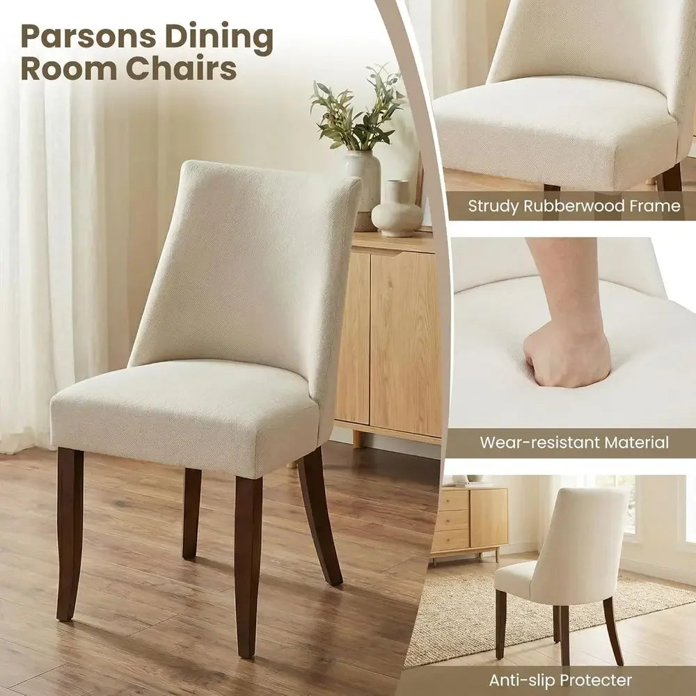 Rubberwood Upholstered Dining Chairs for Home and Kitchen