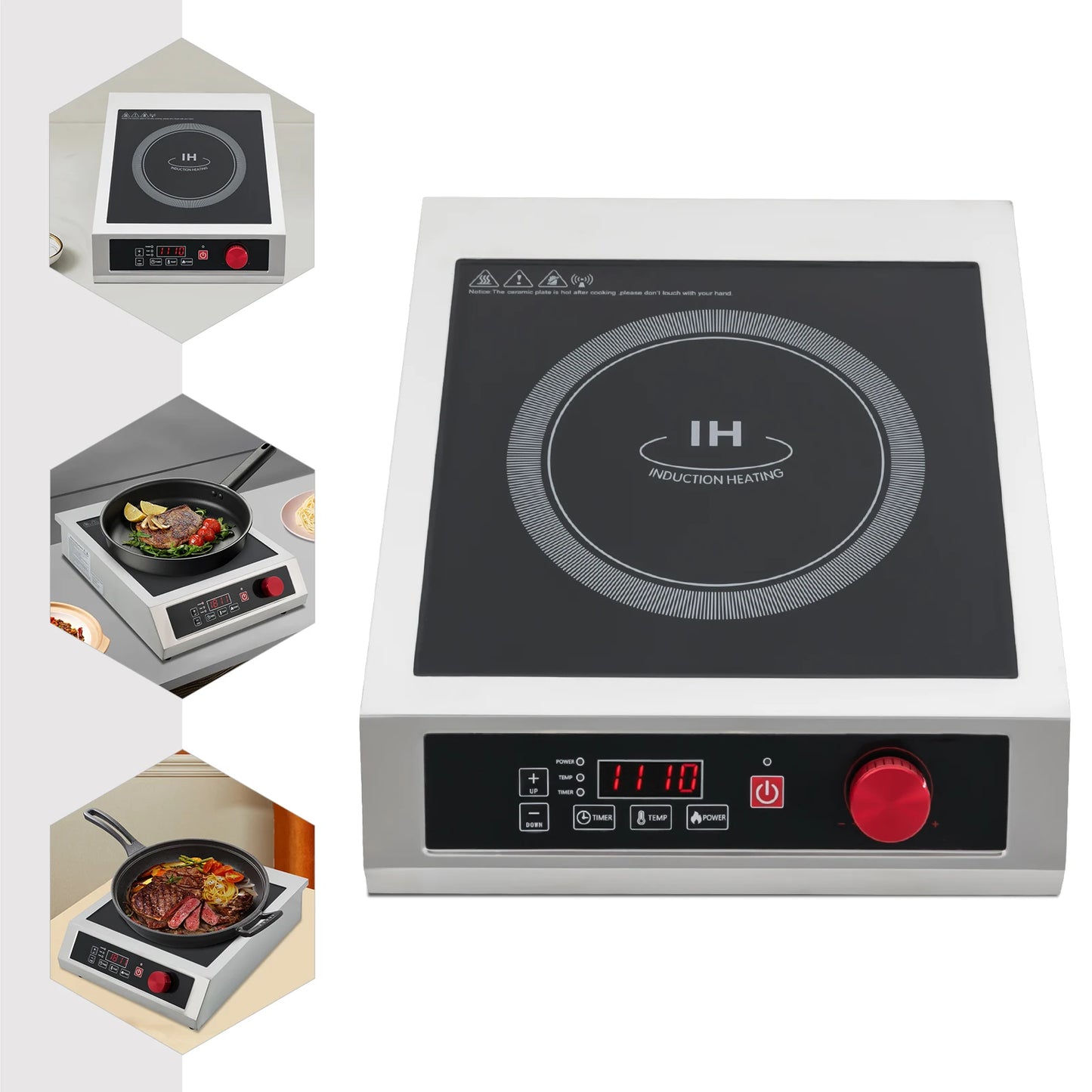 Sweetmile Commercial Induction Cooktop 3500W Stainless Steel Single Burner