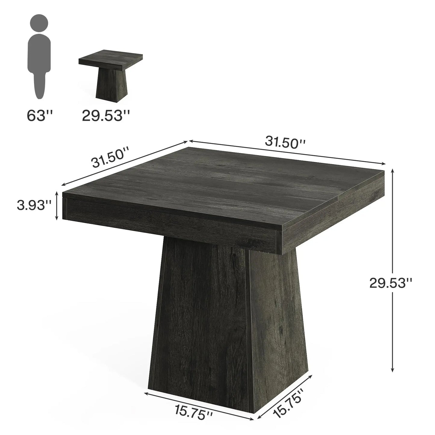 Tribesigns Square Wooden Dining Table With Sturdy Pedestal Base