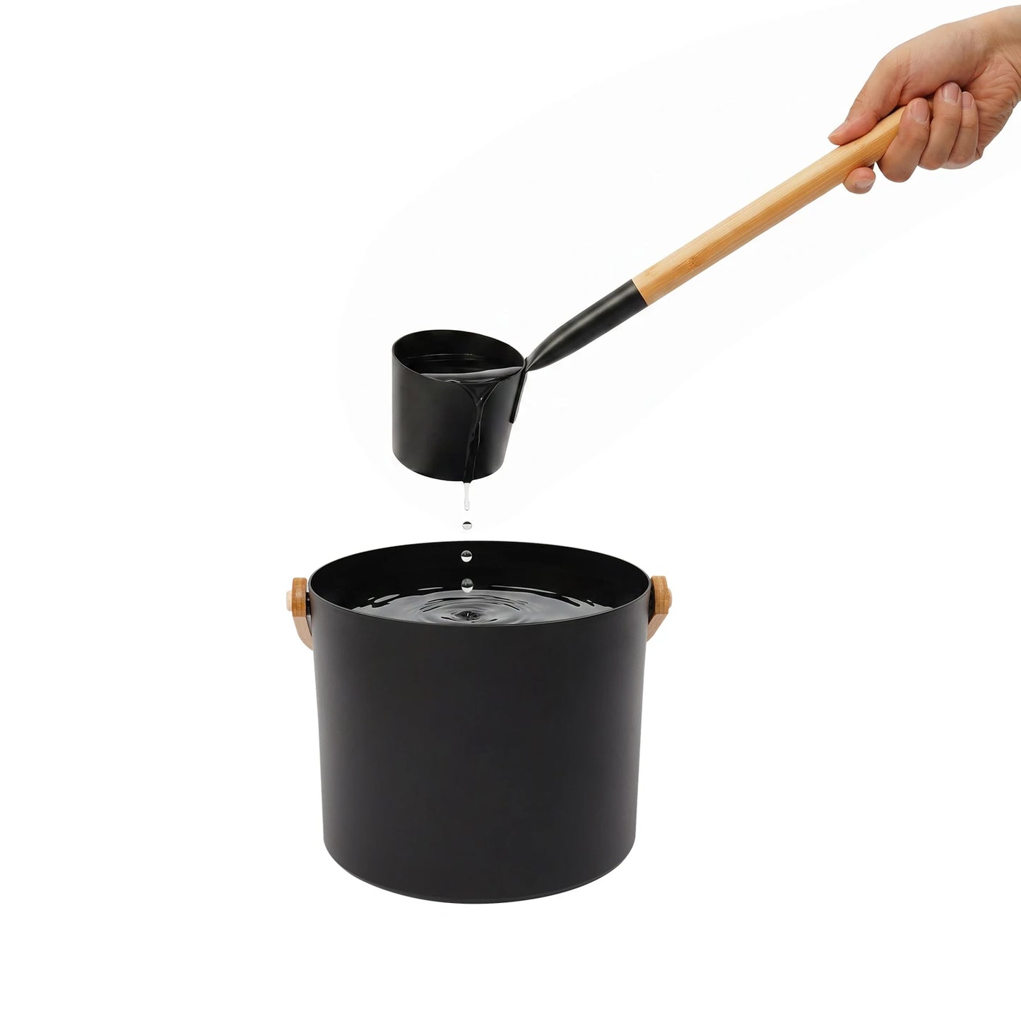 Premium Aluminum Sauna Bucket With Bamboo Wood Ladle Set