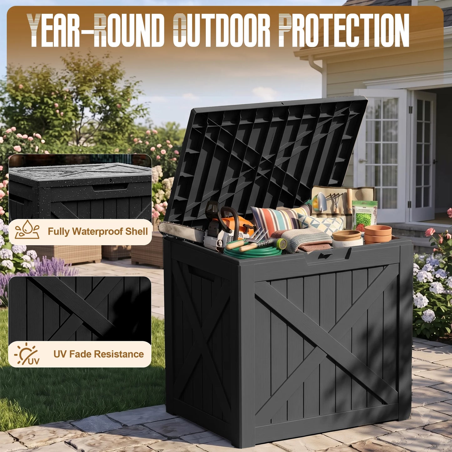 Waterproof Resin Outdoor Storage Box With Lock For Patio Deck