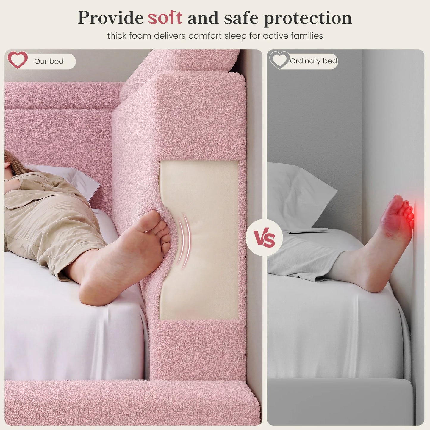 EnHomee L-Shaped Cloud Platform Bed Frame With Foam Padding