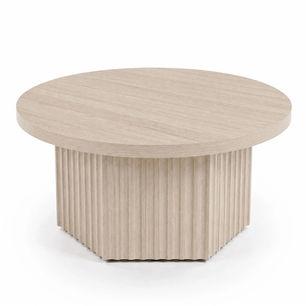 HiMISS Fluted Round Coffee Table Modern Wood Pedestal Living Room