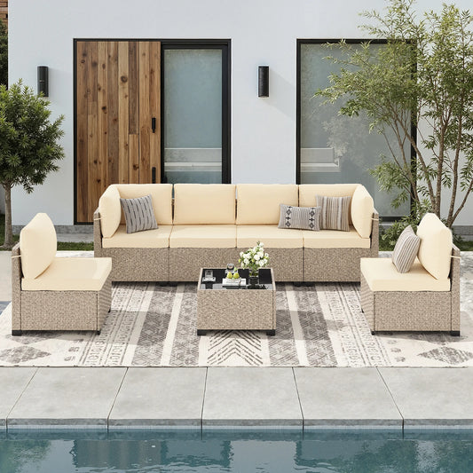Soohow Outdoor Rattan Patio Furniture Set With Tempered Glass Table