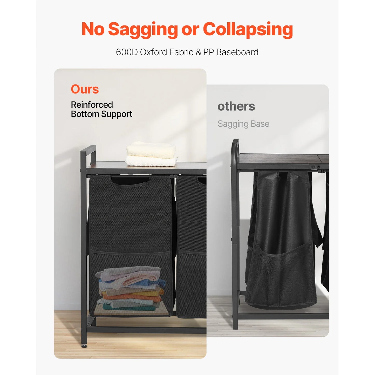 SucceBuy Dual Compartment Laundry Sorter Basket With Metal Frame