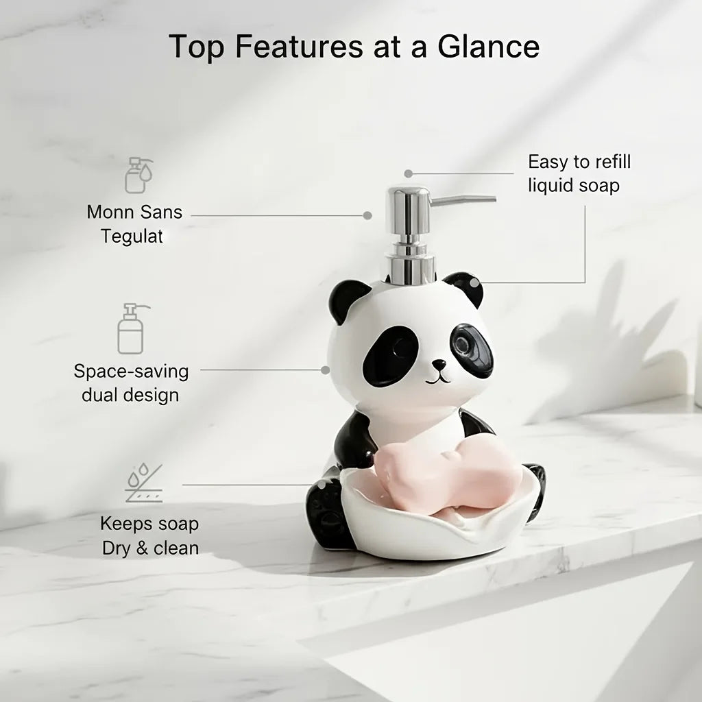 Ceramic Panda 2 In 1 Soap Dispenser Hand Sanitizer Tray