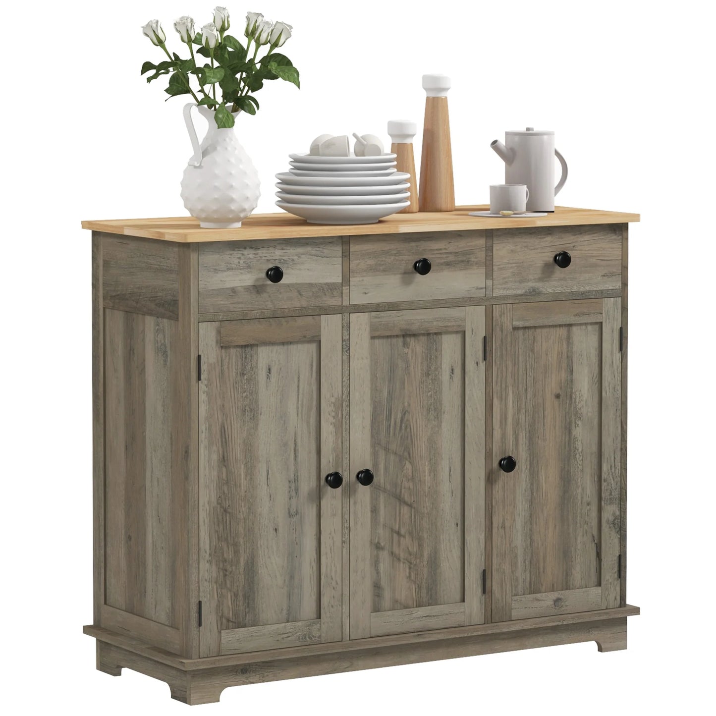 Homcom Modern Sideboard Buffet Cabinet Solid Wood Countertop Storage Drawers