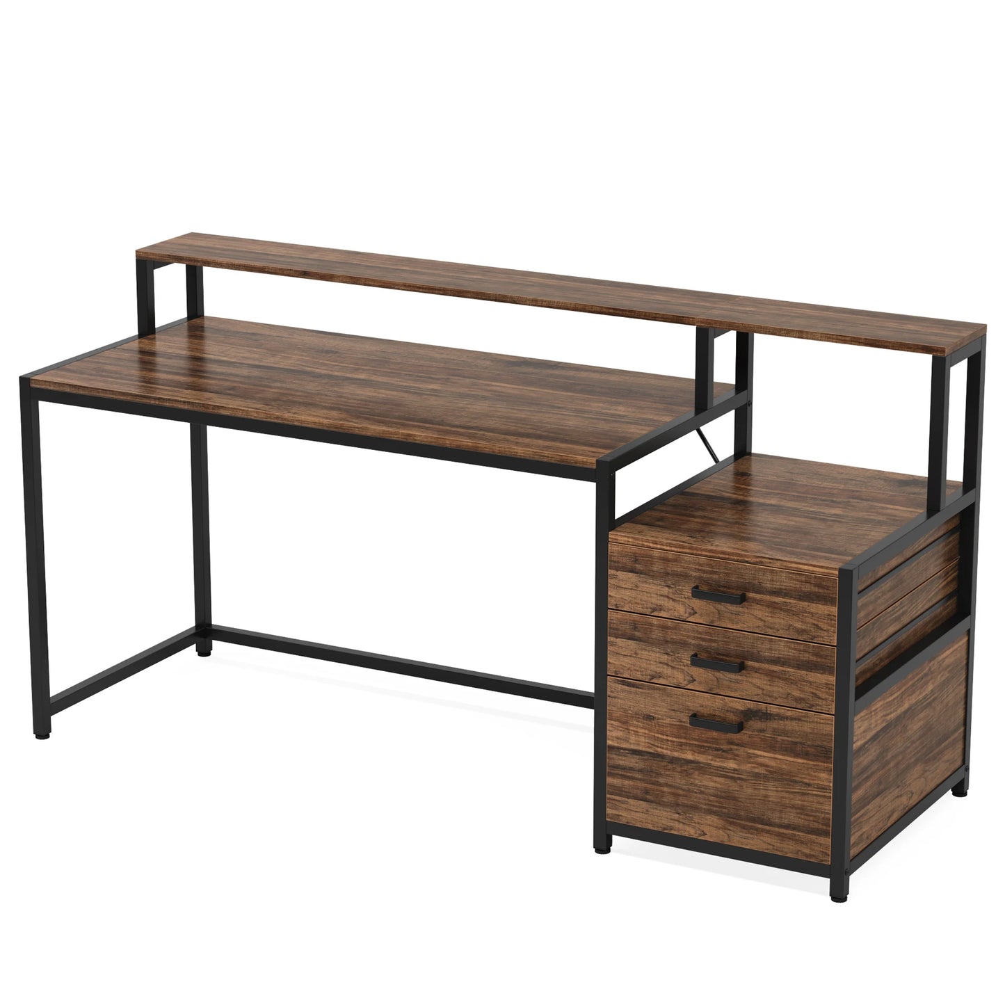 Tribesigns Computer Desk With Three Drawers Industrial Wooden Workstation