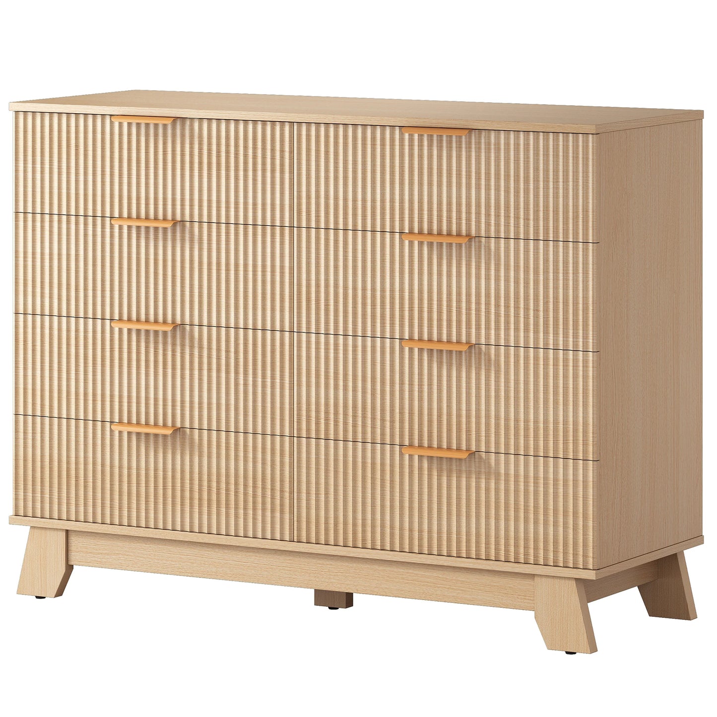 Jhk Fluted Wooden Modern Cabinet With Eight Drawer Storage