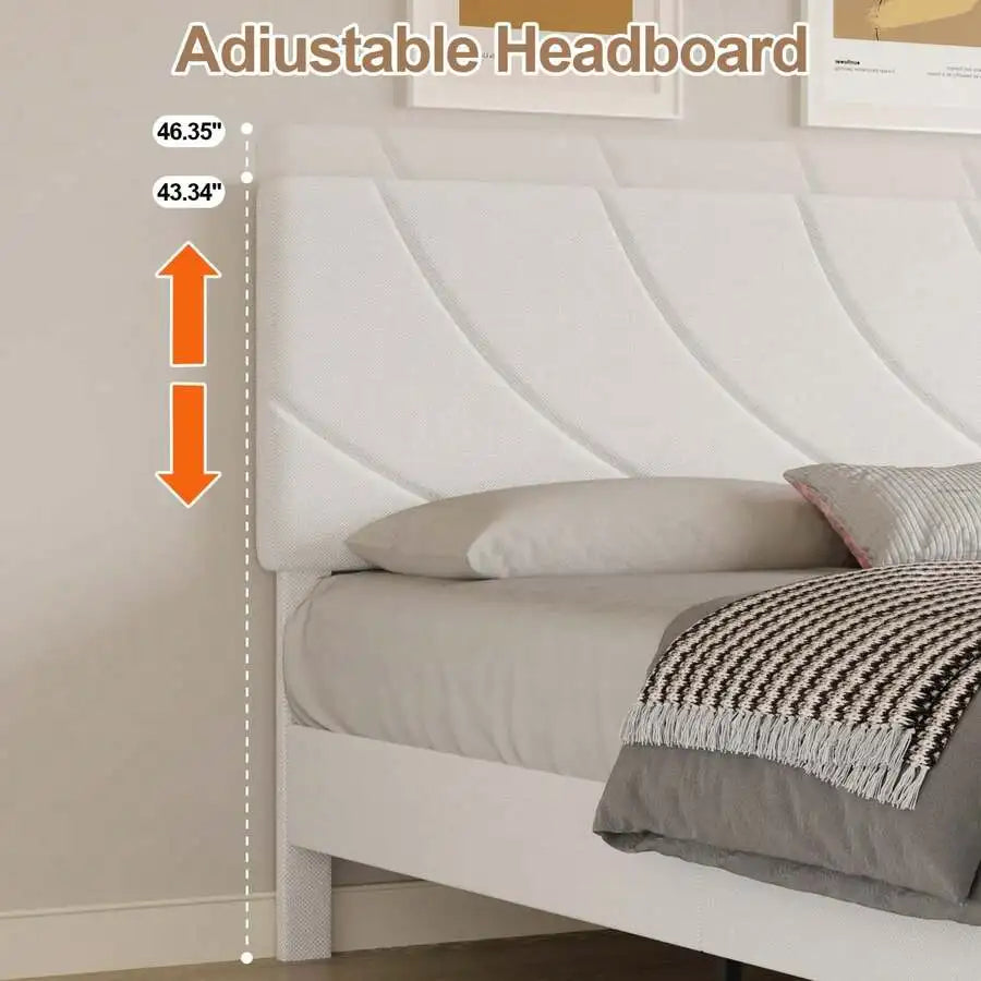 Modern Upholstered Platform Bed Frame With Adjustable Linen Headboard