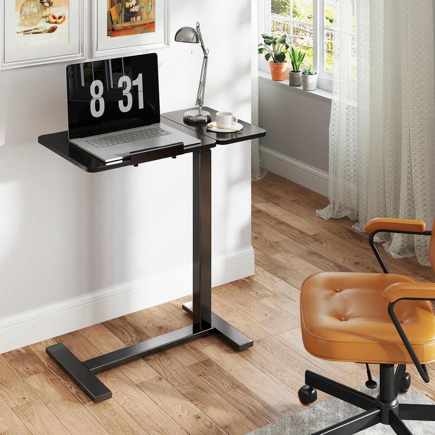 JHK Adjustable Height Overbed Desk With Tilt Top And Wheels