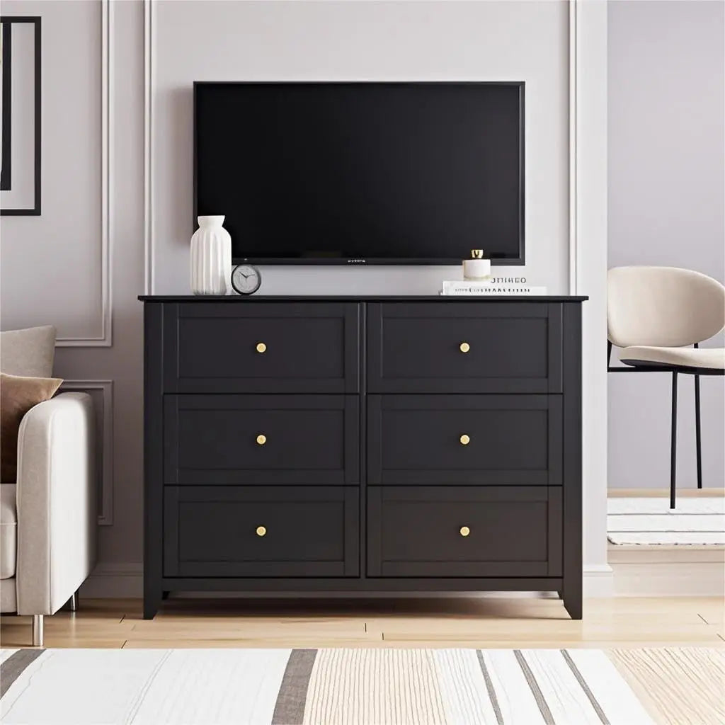 Modern Solid Wood Six Drawer Dresser Bedroom Living Room Cabinet