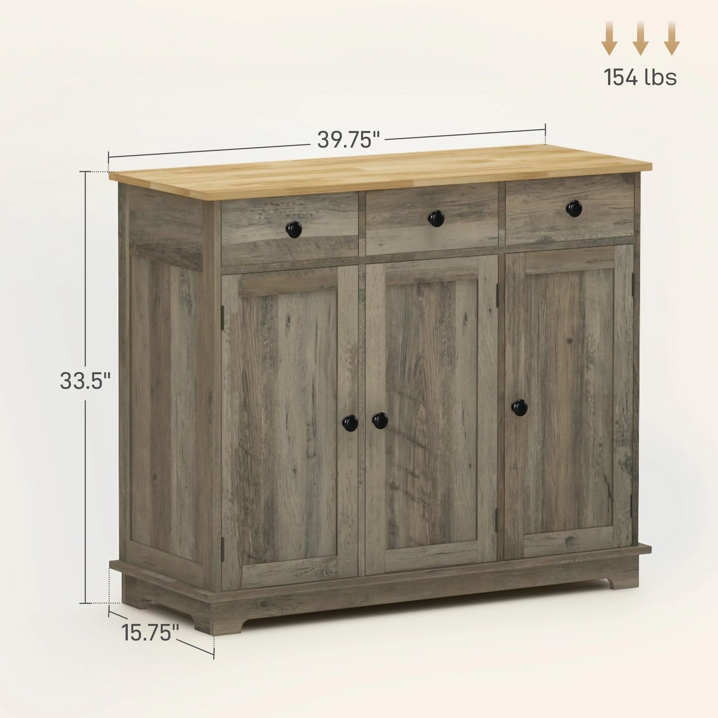 Homcom Modern Sideboard Buffet Cabinet Solid Wood Countertop Storage Drawers