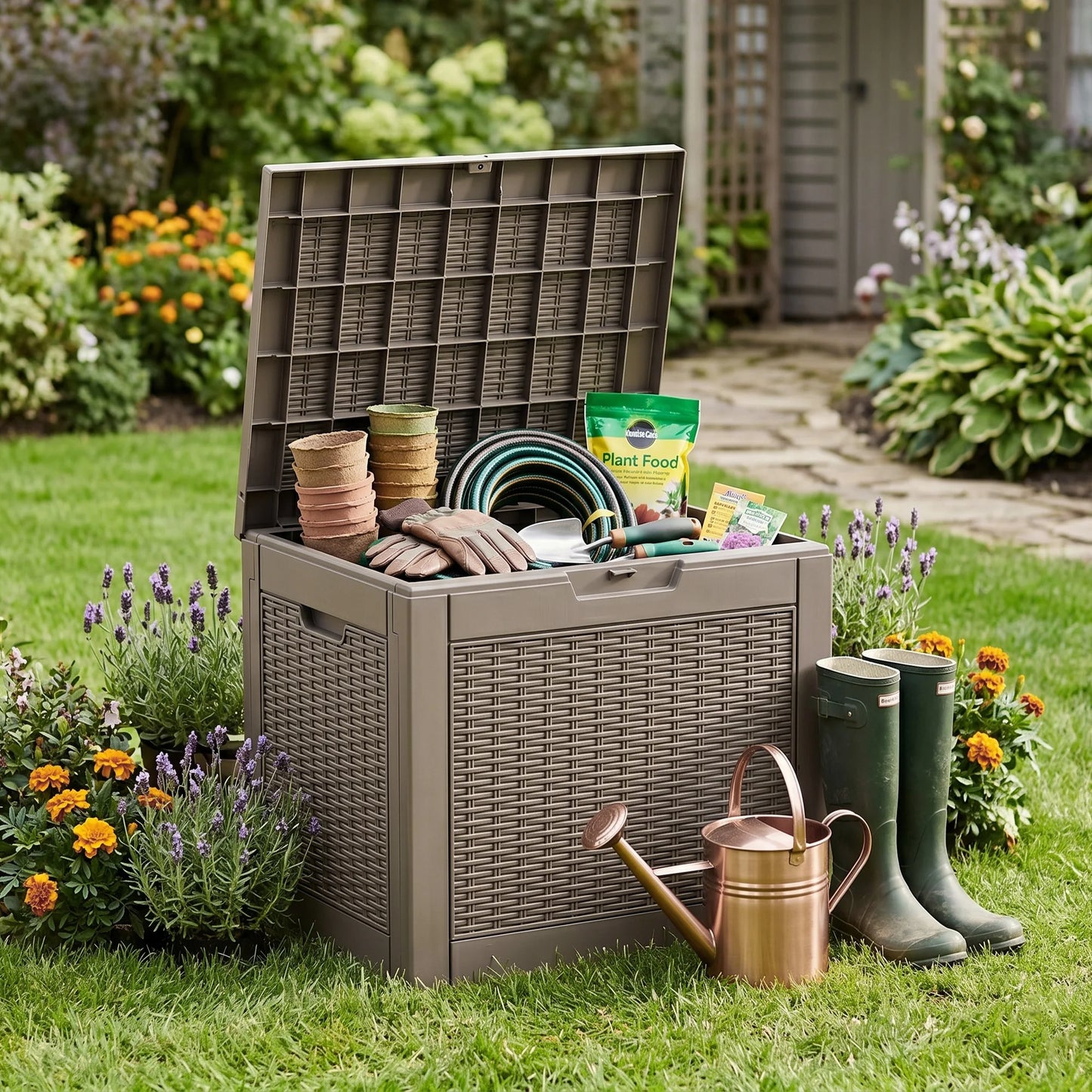 Weatherproof Rattan Textured Resin Outdoor Deck Storage Chest