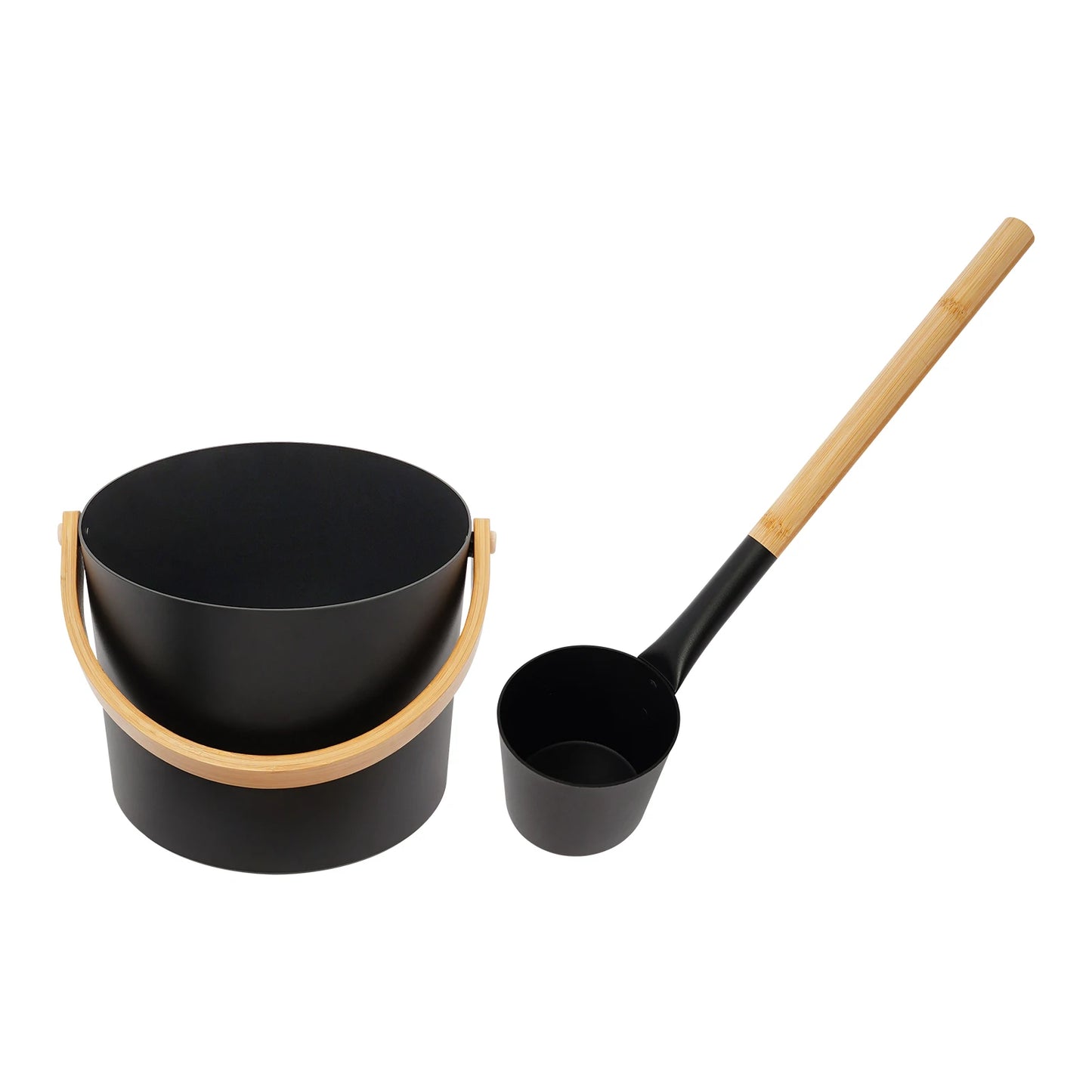 Premium Aluminum Sauna Bucket With Bamboo Wood Ladle Set